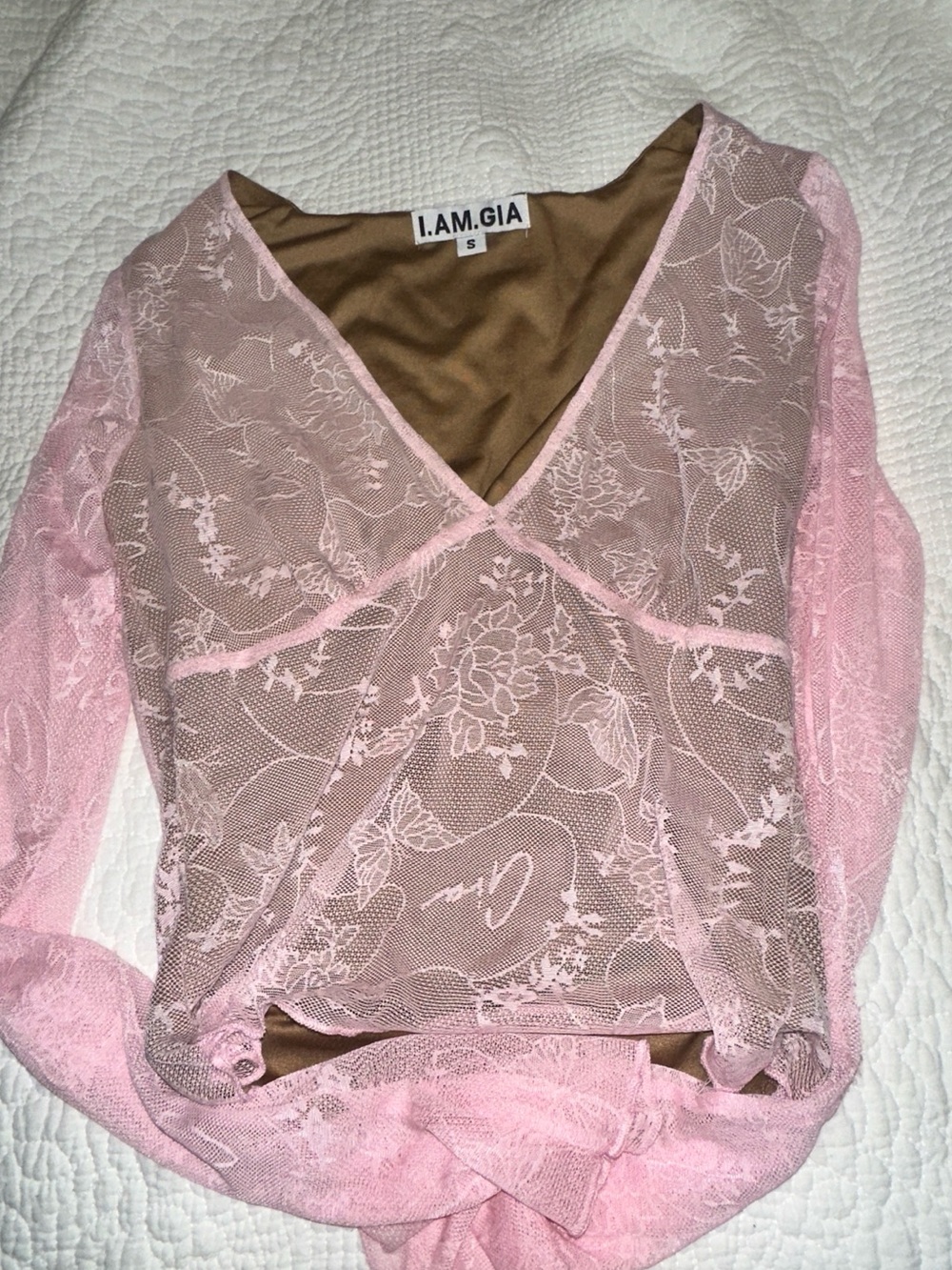 I.AM.GIA Pink Lace Long-Sleeve Sheer YVETTE Top